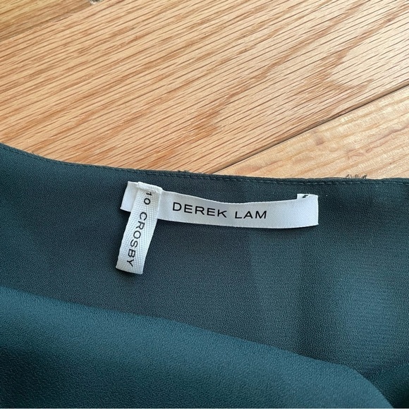 10 Crosby Derek Lam Forest Green Abstract Print Stretch Silk Spaghetti Stap Top - Picture 6 of 10